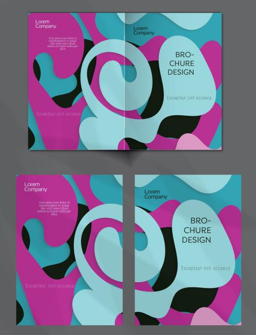 Brochure Cover Layout with Paper Craft Wavy Overlapping Shapes