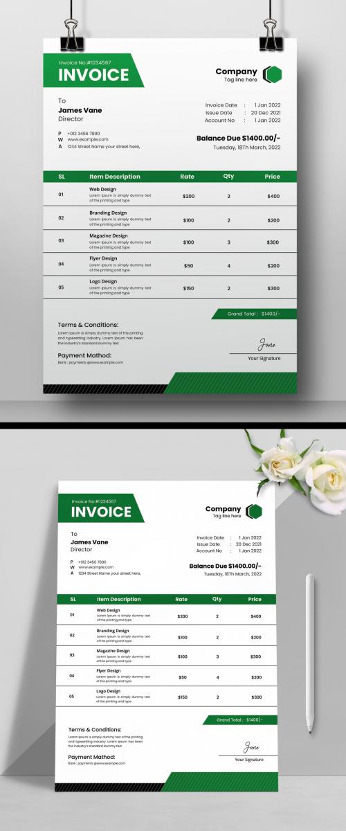 Green Invoice Design Layout