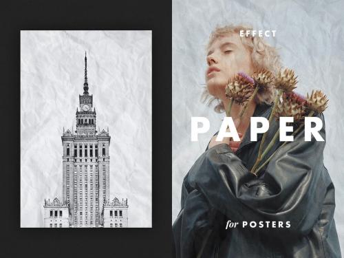 Crumpled Paper Poster Photo Effect Mockup