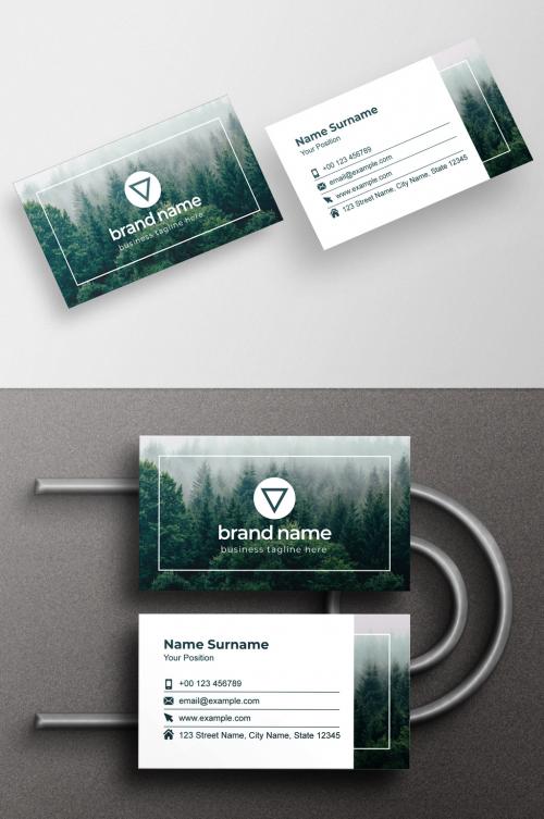 Business Card Layout with Forest Photo