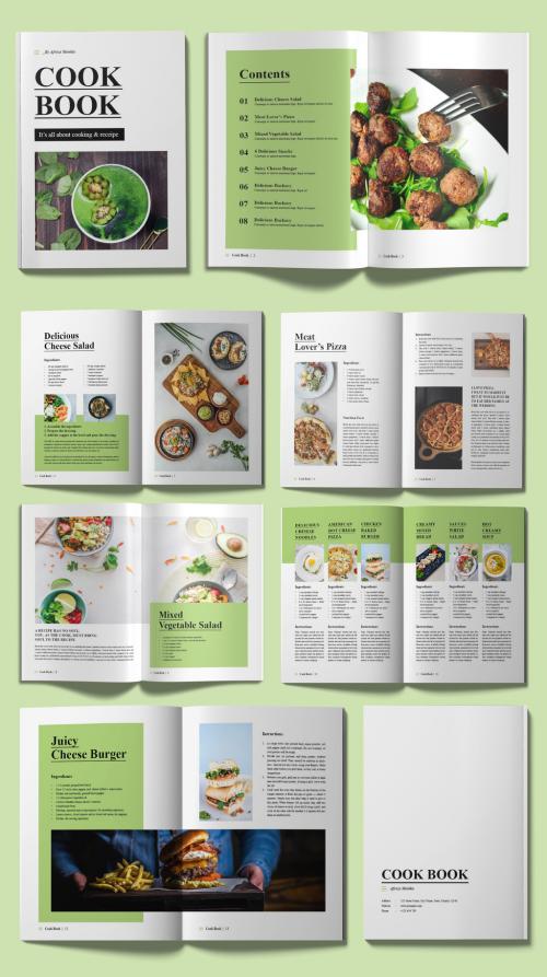 Cook Book Cooking Magazine Layout with Green Shapes