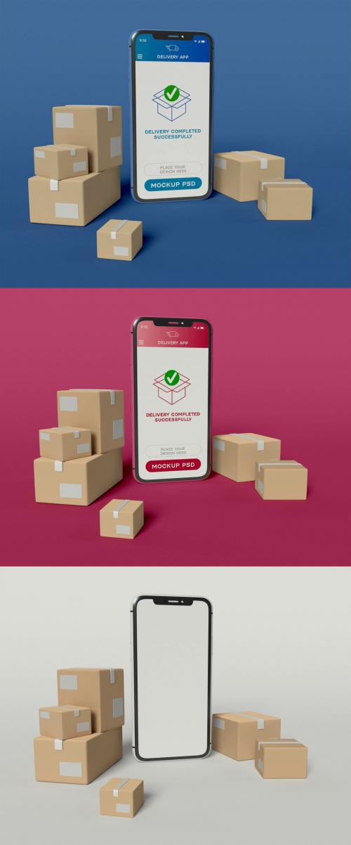 Smartphone with Boxes Delivery Concept Mockup