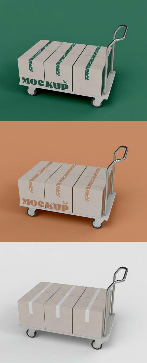 Six Boxes on Cart Mockup