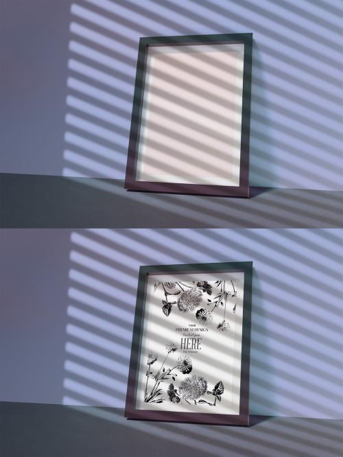 Minimalistic Scandinavian Style Frame Mockup on a Clean Wall with Window Blinds Shadows