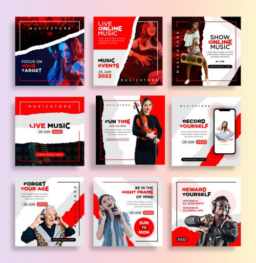 Music Party Web Banner for Social Media Post Set Layouts
