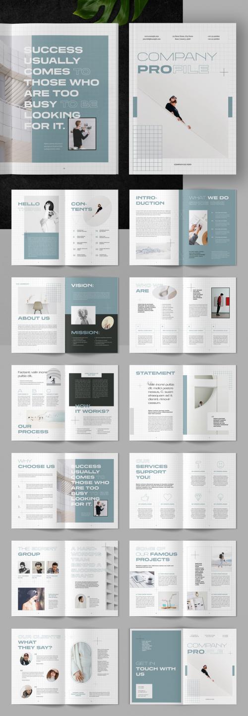 Company Profile Layout with Grid Design Elements