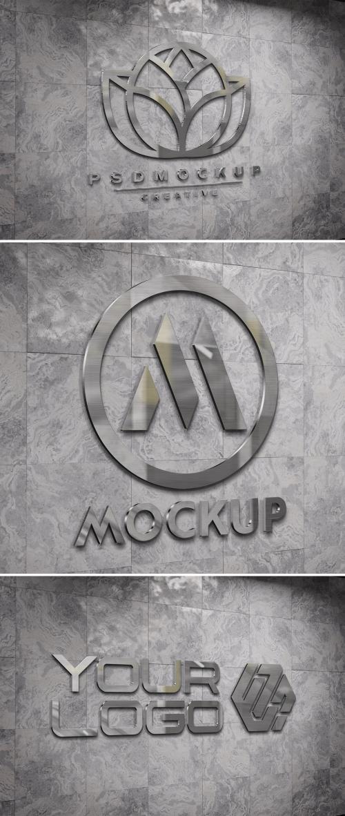 Logo Mockup on Underground Wall with 3D Glossy Metal Effect