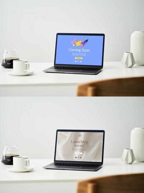White Desktop with Laptop Mockup