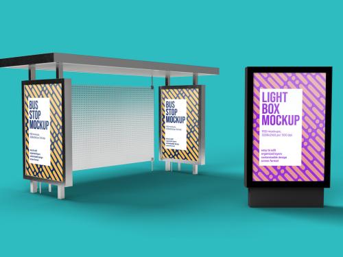 Bus Stop and City Light Poster Mockup Design