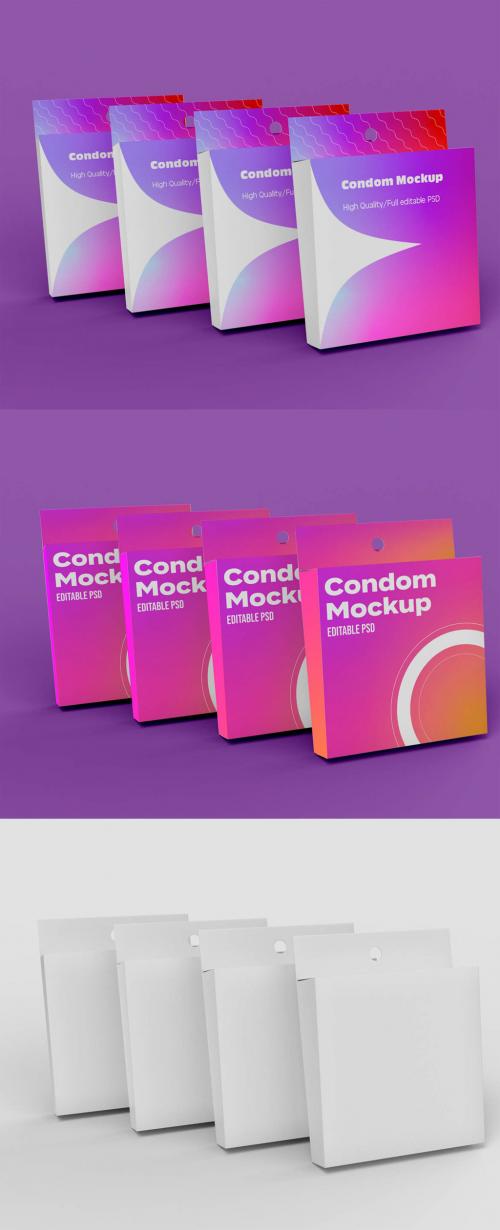 Four Condom Boxes Mockup