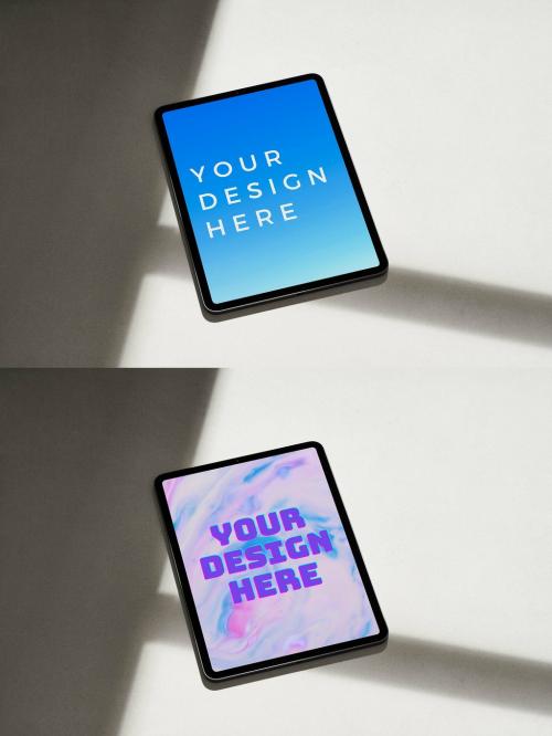 Tablet Mockup on a Concrete Surface with Hard Shadows