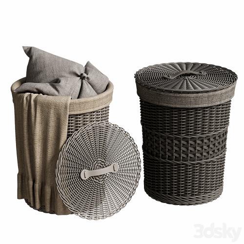 Wicker basket with pillow and blanket