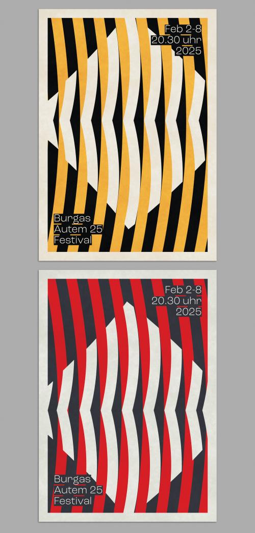 Creative Promotional Design Poster Layout with Distorted Lines Pattern