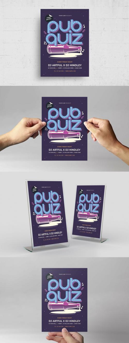 Pub Quiz Flyer Poster Layout for Bar Trivia Night Events