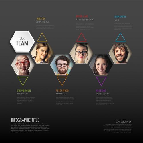 Meet Our Company Team Modern Dark Presentation Web Page Layout with Hexagons and Triangles