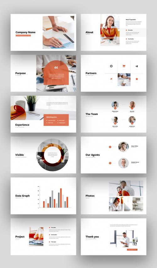 Clean Business Presentation Slide Layouts with Orange Accent