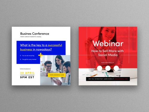 Multipurpose Webinar Layouts with Red and Blue Accent