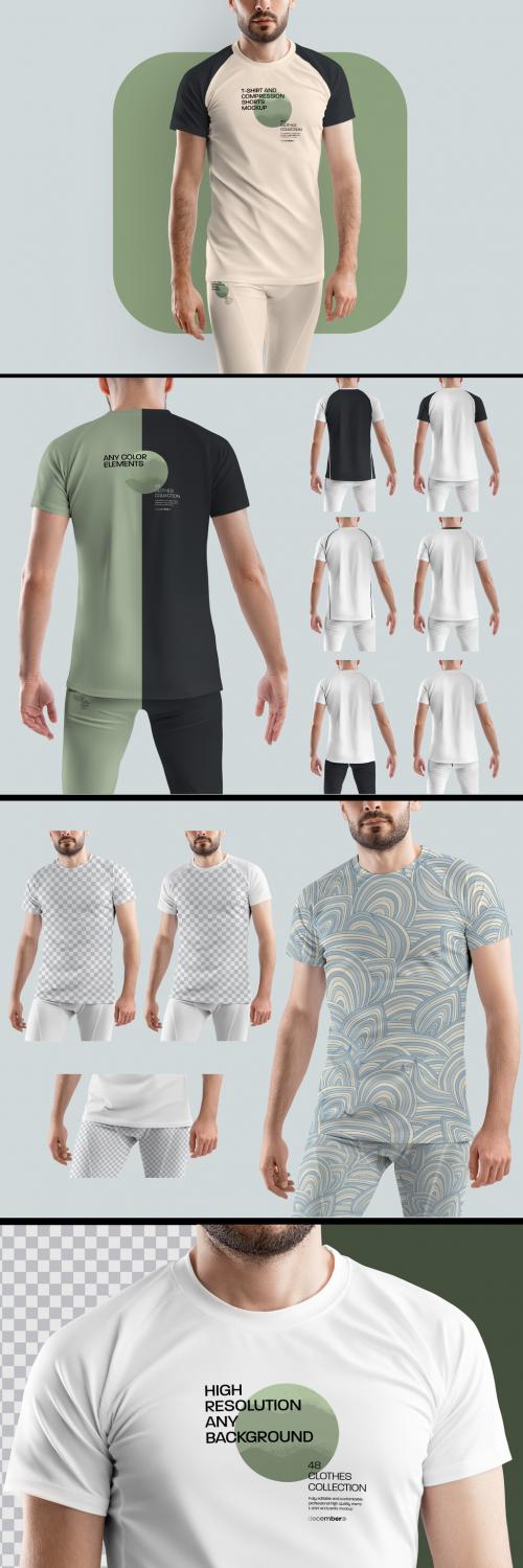 Men's T-Shirt and Compression Shorts Mockup