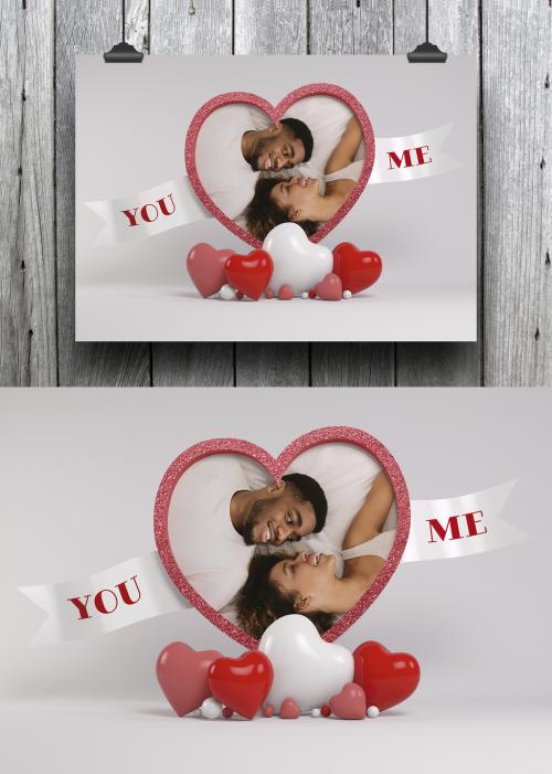 Poster with Heart Frame and Message Banner Mockup