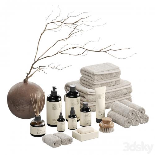 Decorative set with towels and branch 002