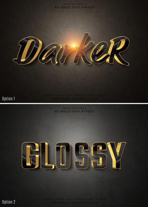 Black 3D Glossy Gold Text Effect Mockup