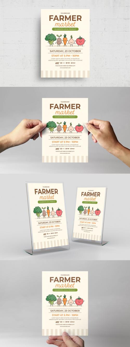 Farmers Market Flyer Poster with Cute Vegetables Illustrations