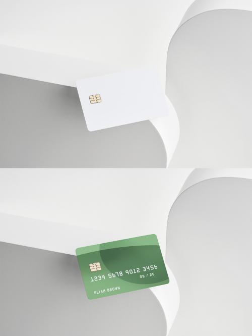Credit Card Mockup on White Shapes