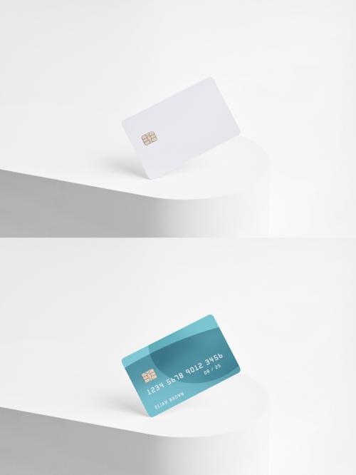 Floating Credit Card Mockup on White Stand