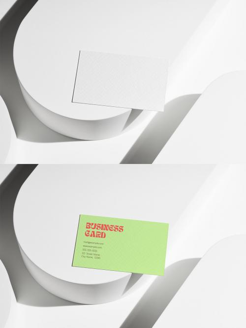 Business Card Mockup on White Circular Shape
