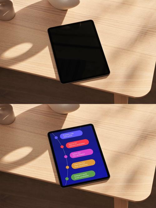 Smart Tablet on Wooden Table Mockup