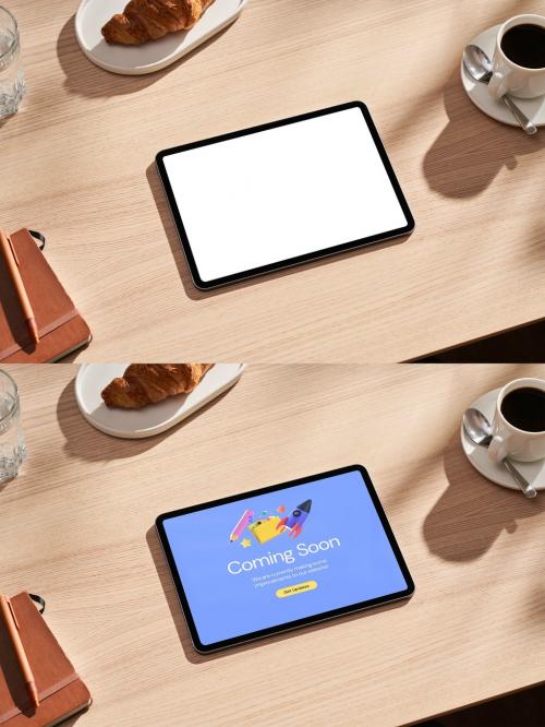 Smart Tablet Mockup on a Wooden Table