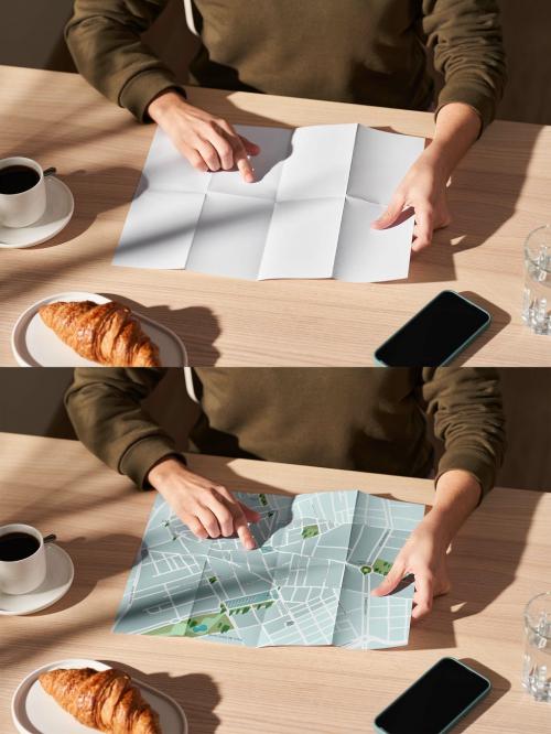 Hands Looking Up Something in a Map Mockup