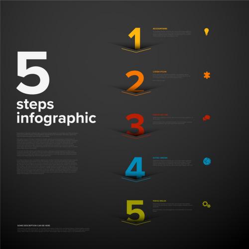 Five Dark Color Vertical Steps Progress Page Layout