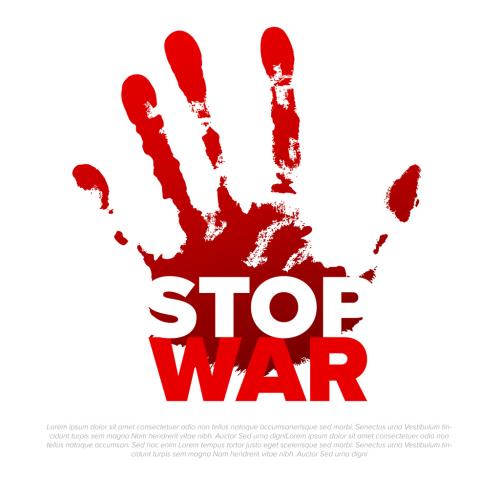 Stop War in Ukraine Conceptual Poster Layout with Hand