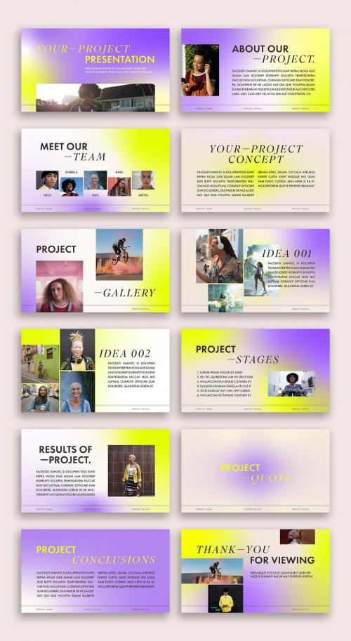 Pitch Deck with Purple and Yellow Accents