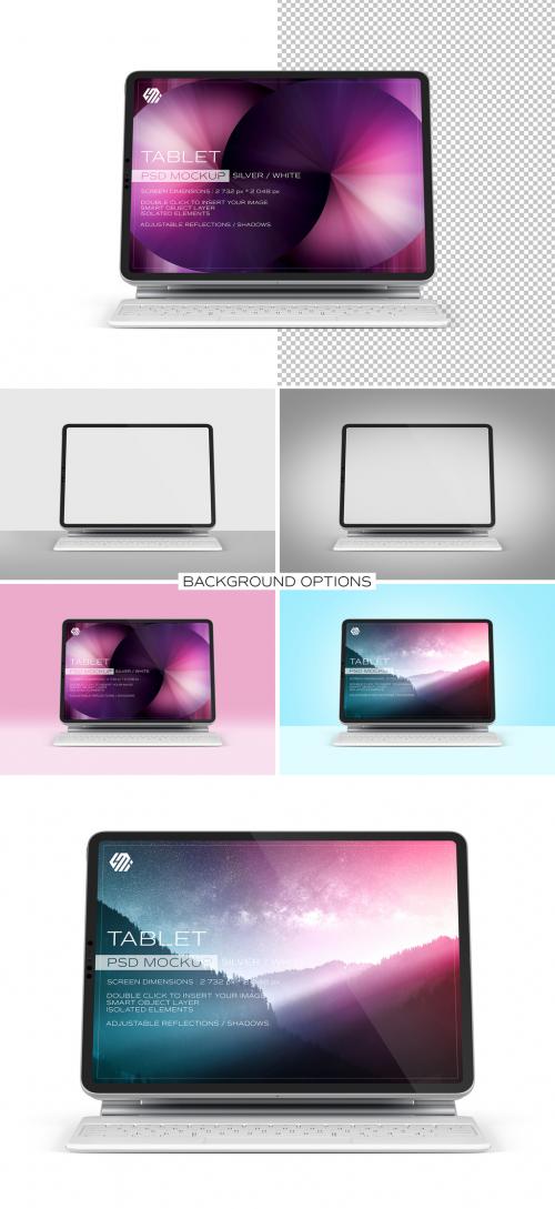 Tablet Touchscren and Keyboard Mockup Isolated on White