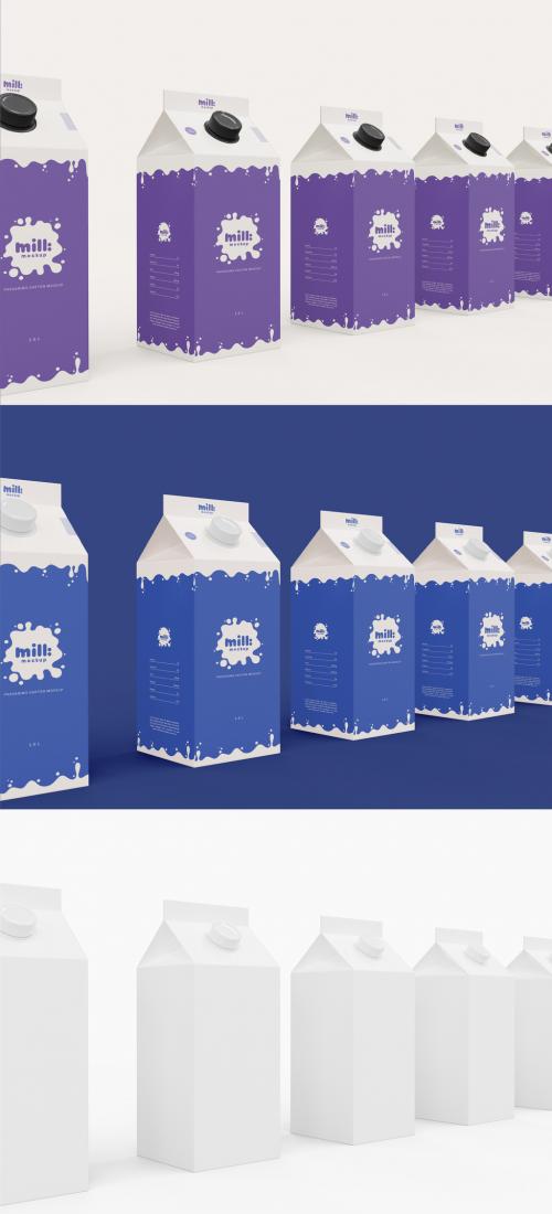 3D Array of Milk or Juice Cardboard Mockup