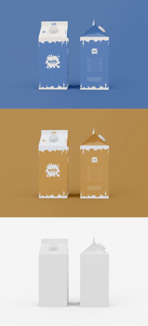 3D Views of Milk or Juice Carton Mockup