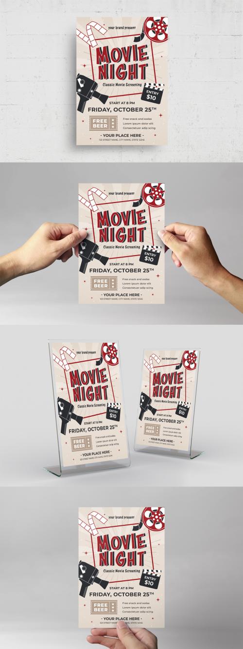 Movie Night Flyer Poster with Retro Cartoon Style