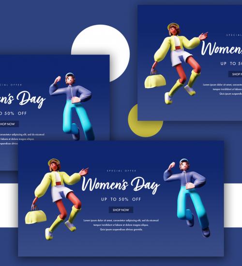 Womens Day Celebrations Sale Concept with Young Women Characters
