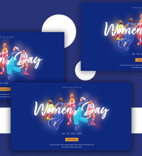 Womens Day Celebrations Sale Concept with Young Women Characters