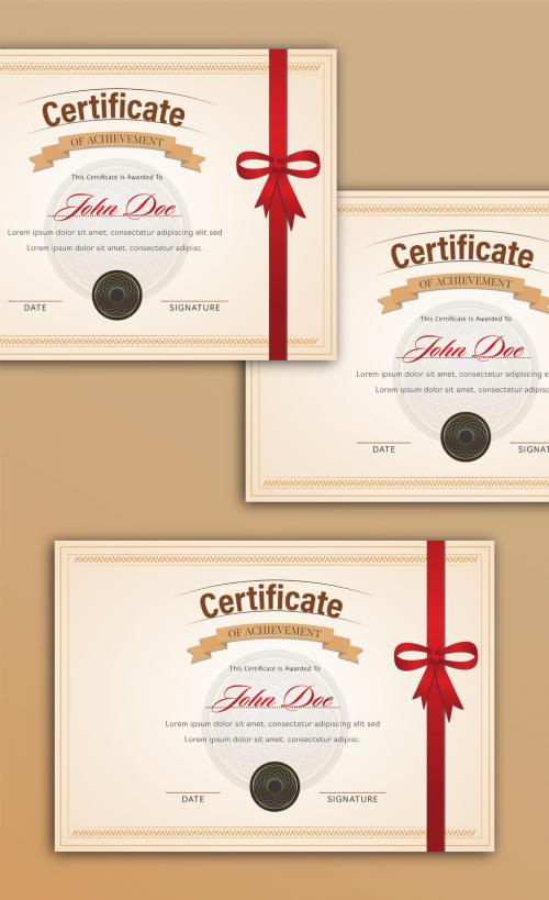 Achievement Certificate Layout Cover with Red Ribbon