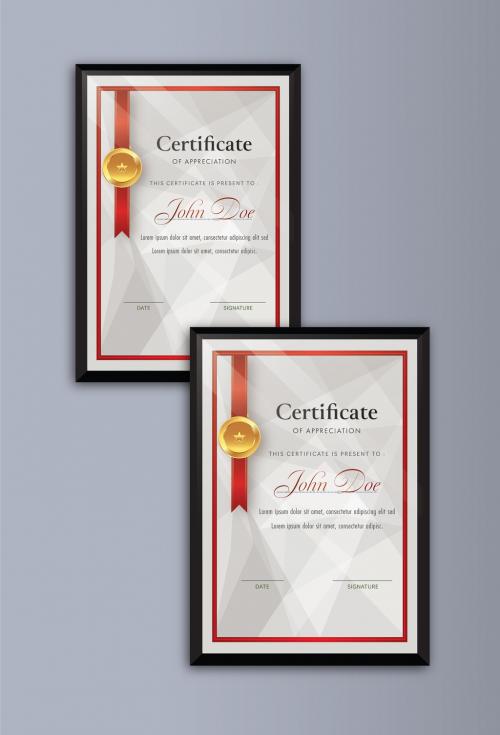 Abstract Appreciation Certificate Template Layout with Golden Round Badge and Space Text