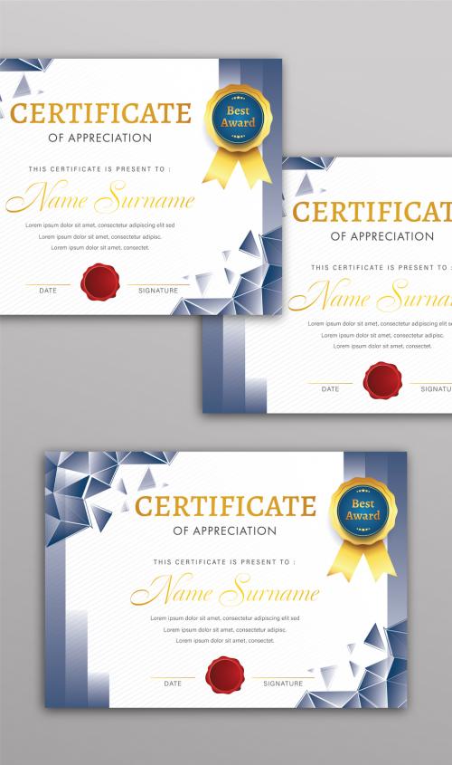 Abstract Appreciation Certificate Layout with Golden and Blue Badge