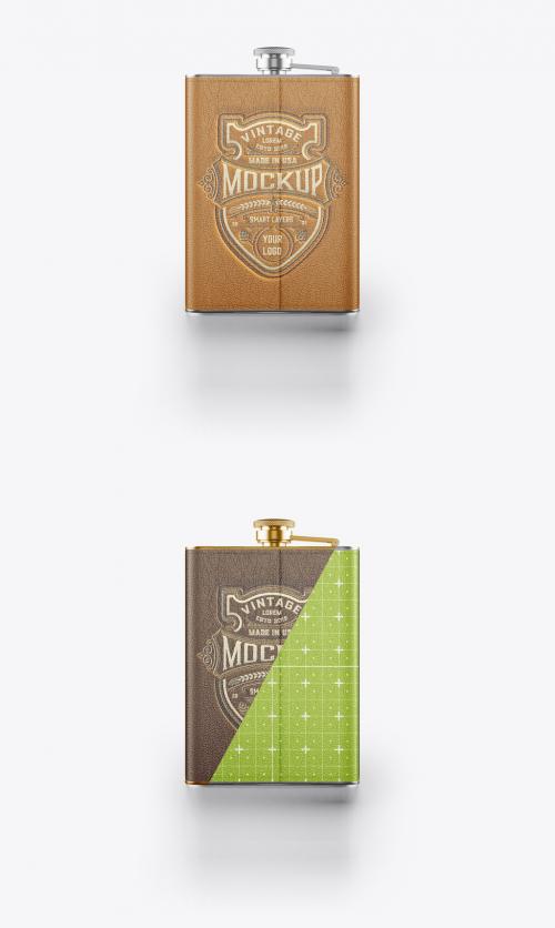 Steel Flask with Leather Wrap Mockup