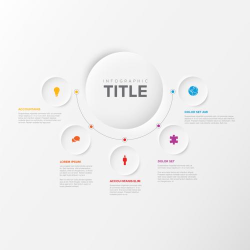 Simple Infographic with Big Center Circle and Five Small Icon Elements
