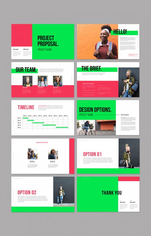 Vibrant Green and Pink Pitch Deck Layout