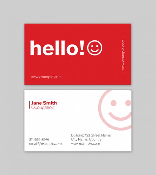 Red Business Card Layout with a Smiley Face