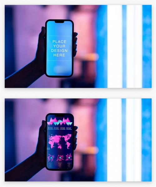 Phone Mockup Template Neon Cyber Light