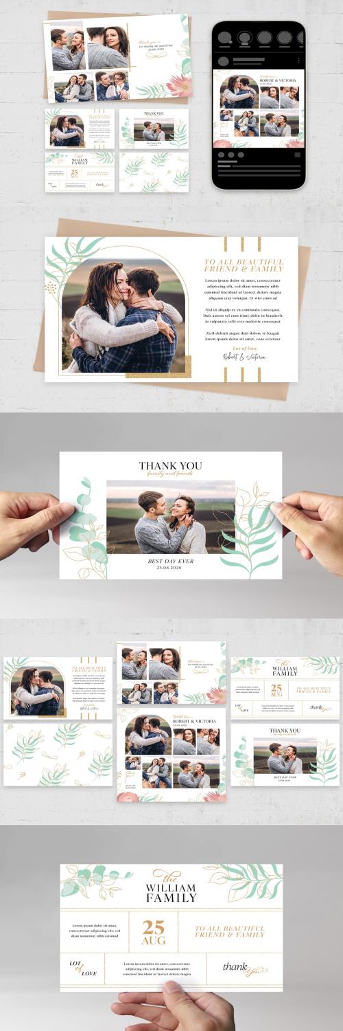 Wedding Photo Collage Postcard with Tropical Leaves